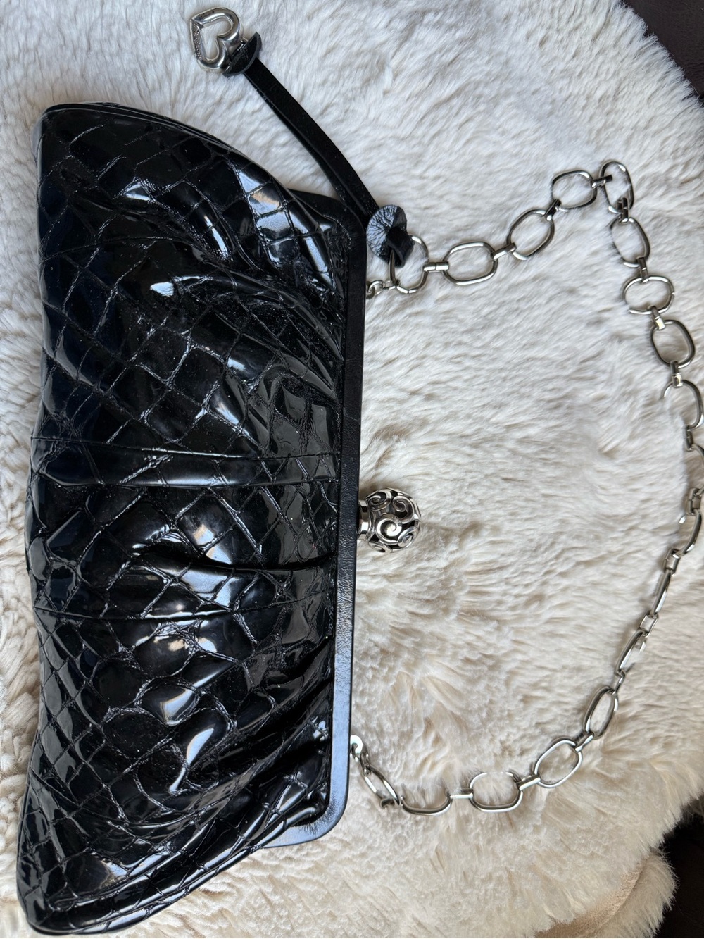 Brighton Great Preloved Condition Black Patent Leather Chain-Handle Women Clutch - Picture 3 of 5